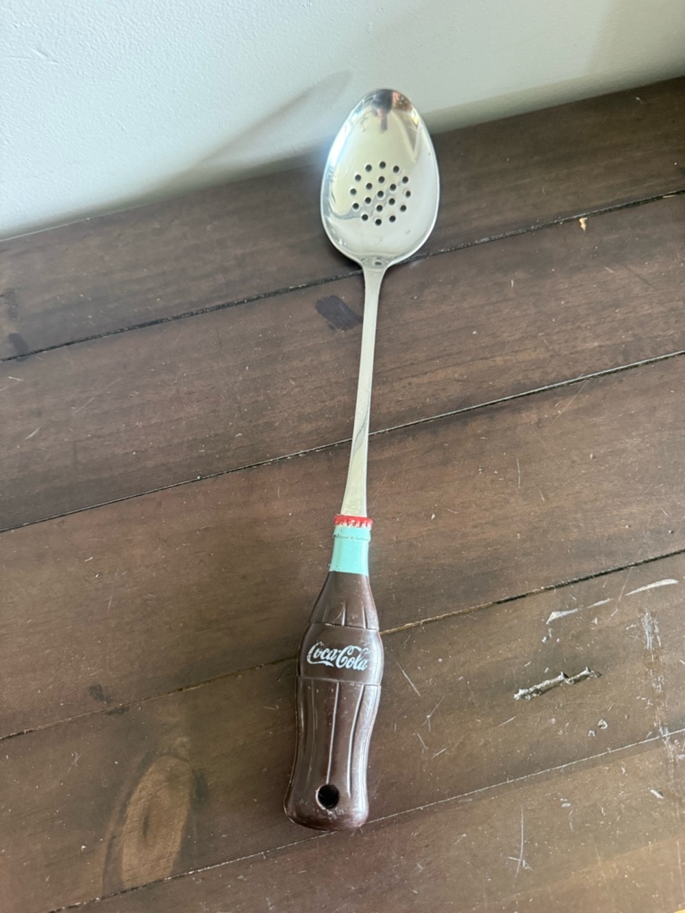 Vintage Coca Cola Slotted Spoon Utensil Bottle Handle Kitchen Collectible